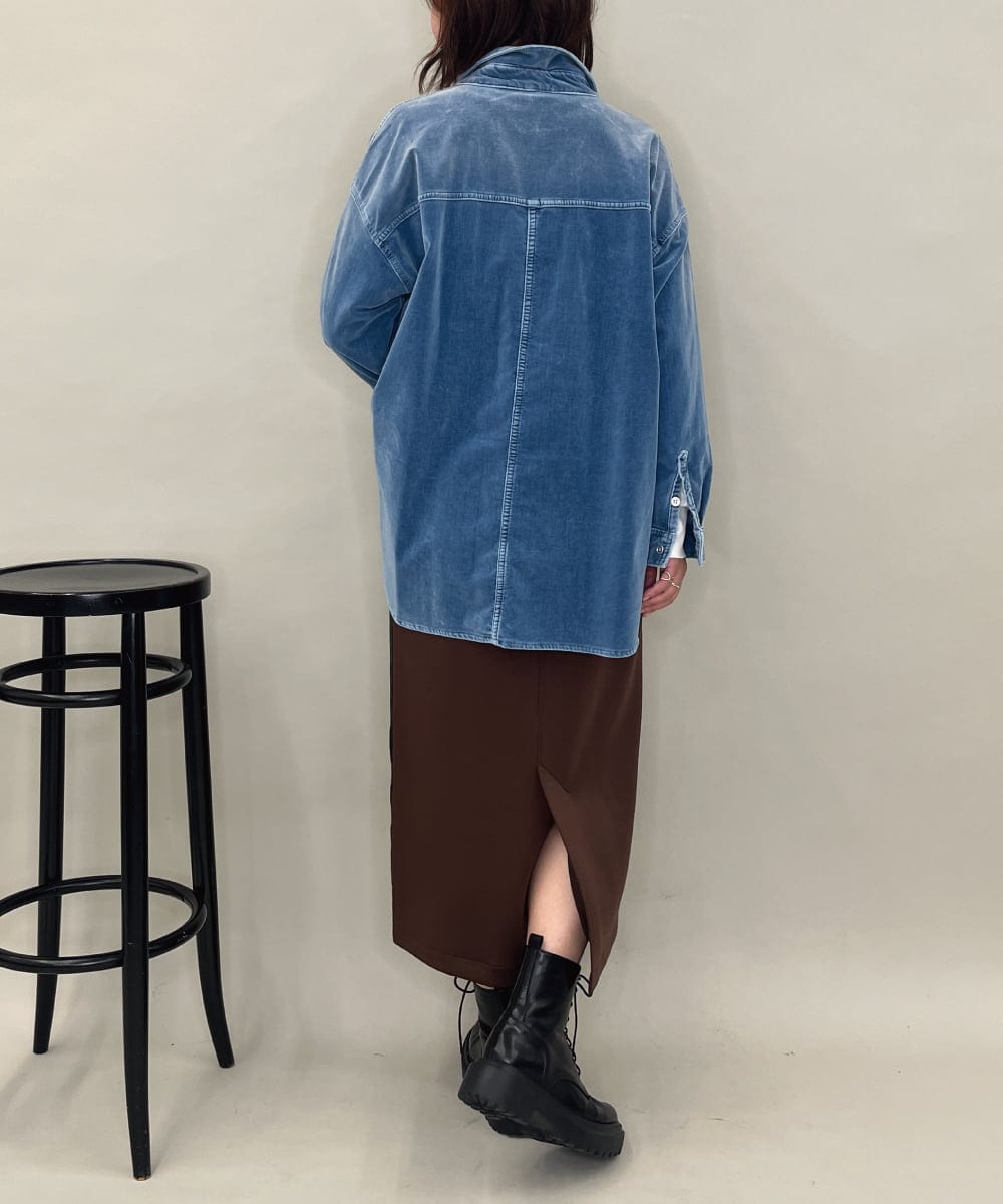 ZMBAE31190 al'aise modulation(アレーズモジュレーション) デニムカラーベロアデザインシャツ ライトブルー