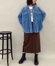 ZMBAE31190 al'aise modulation(アレーズモジュレーション) デニムカラーベロアデザインシャツ ライトブルー