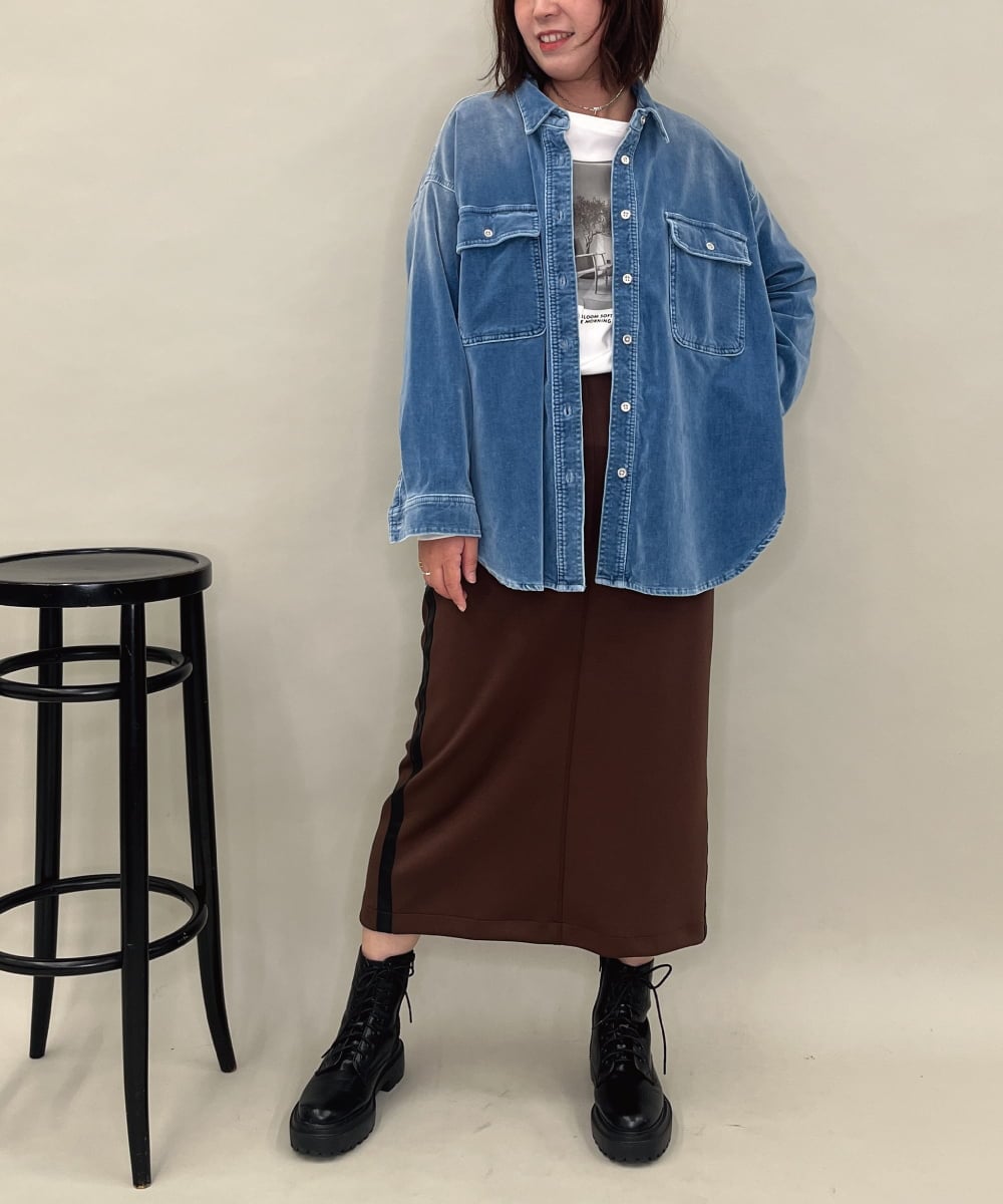 ZMBAE31190 al'aise modulation(アレーズモジュレーション) デニムカラーベロアデザインシャツ ライトブルー