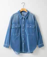 ZMBAE31190 al'aise modulation(アレーズモジュレーション) デニムカラーベロアデザインシャツ ライトブルー