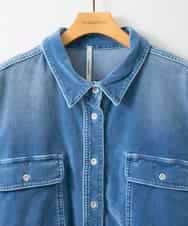 ZMBAE31190 al'aise modulation(アレーズモジュレーション) デニムカラーベロアデザインシャツ ライトブルー