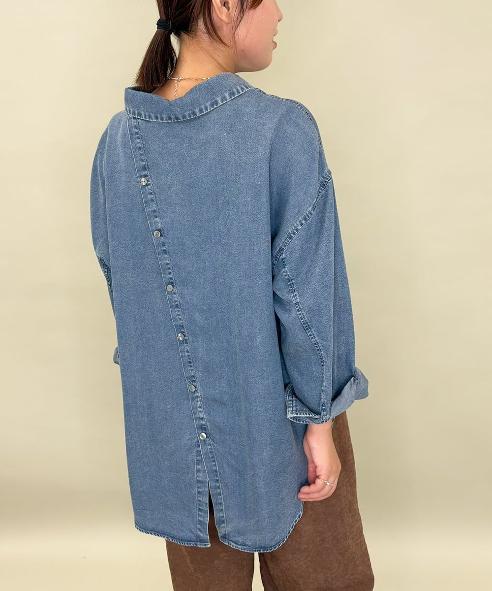 ZMBAE35150 al'aise modulation(アレーズモジュレーション) バックボタンデニムシャツ ネイビー