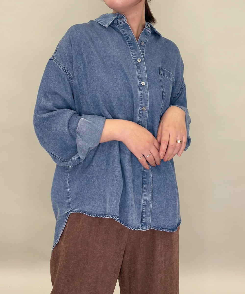 ZMBAE35150 al'aise modulation(アレーズモジュレーション) バックボタンデニムシャツ ネイビー