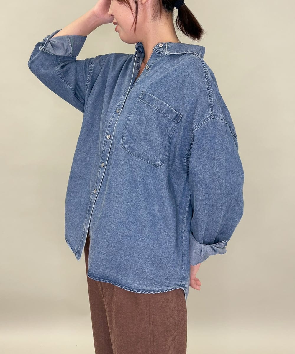 ZMBAE35150 al'aise modulation(アレーズモジュレーション) バックボタンデニムシャツ ネイビー