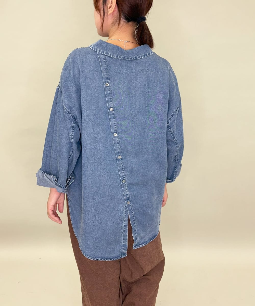 ZMBAE35150 al'aise modulation(アレーズモジュレーション) バックボタンデニムシャツ ネイビー