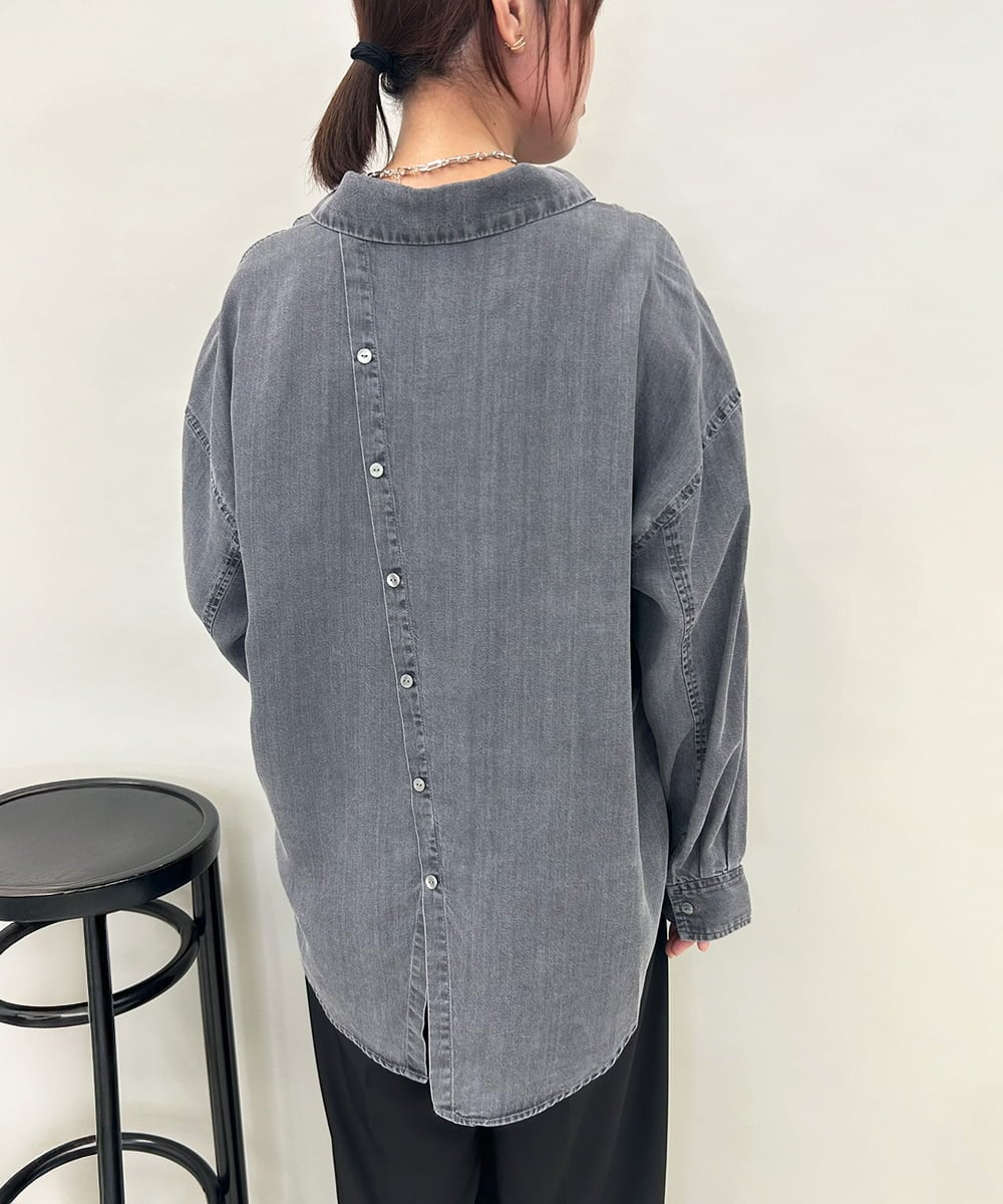 ZMBAE35150 al'aise modulation(アレーズモジュレーション) バックボタンデニムシャツ ブラック