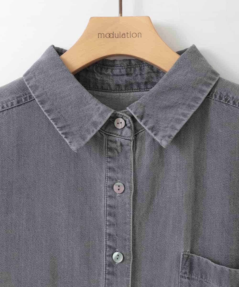 ZMBAE35150 al'aise modulation(アレーズモジュレーション) バックボタンデニムシャツ ブラック