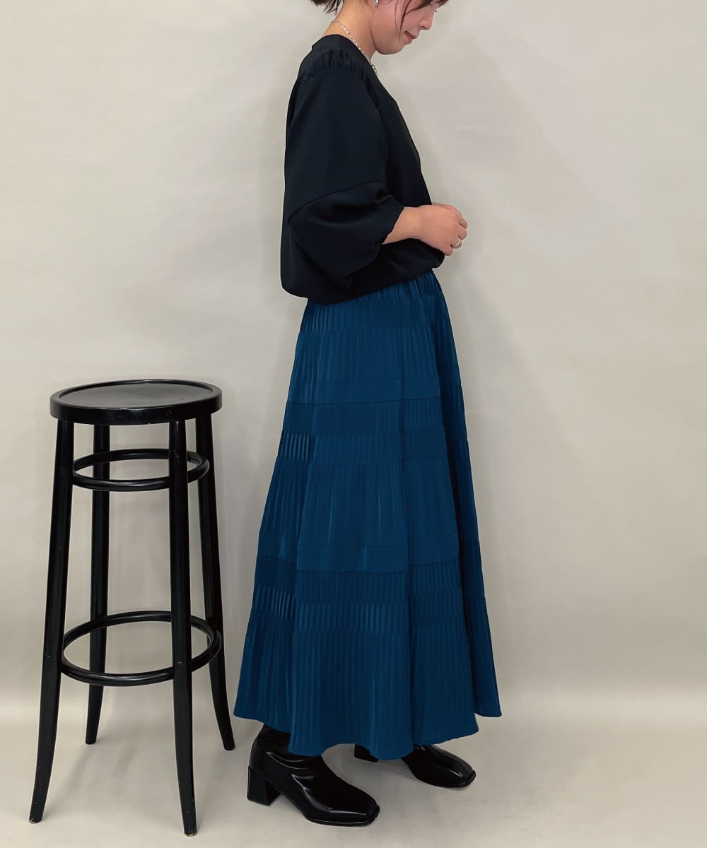 ZMBAE39158 al'aise modulation(アレーズモジュレーション) 【セットアップ対応】ギャザーアクセントデザインブラウス ブラック