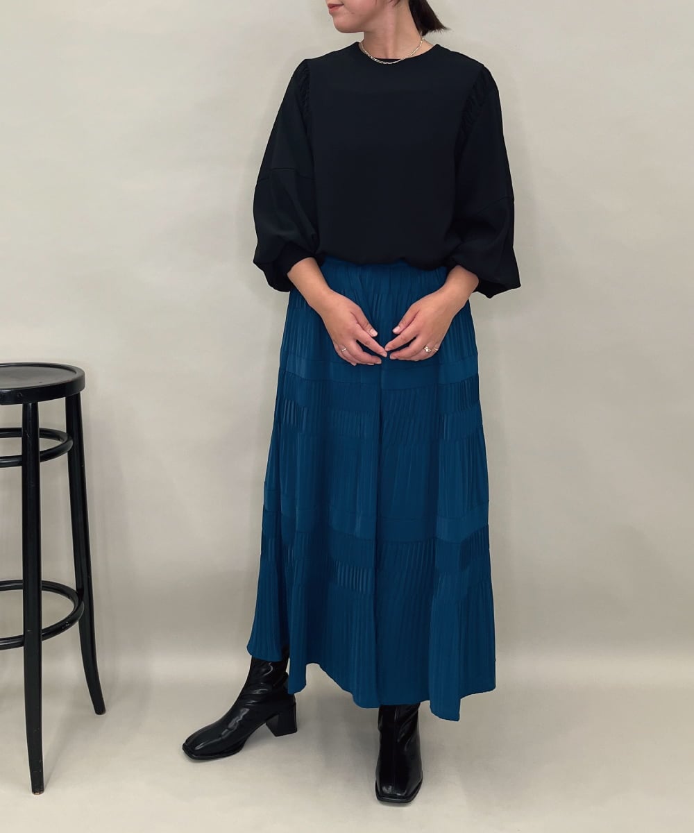 ZMBAE39158 al'aise modulation(アレーズモジュレーション) 【セットアップ対応】ギャザーアクセントデザインブラウス ブラック