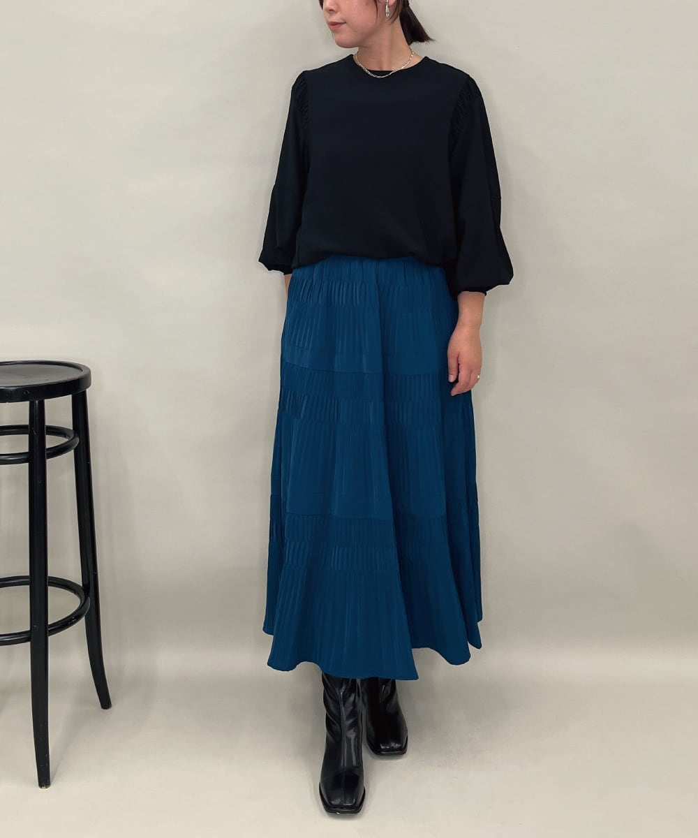 ZMBAE39158 al'aise modulation(アレーズモジュレーション) 【セットアップ対応】ギャザーアクセントデザインブラウス ブラック