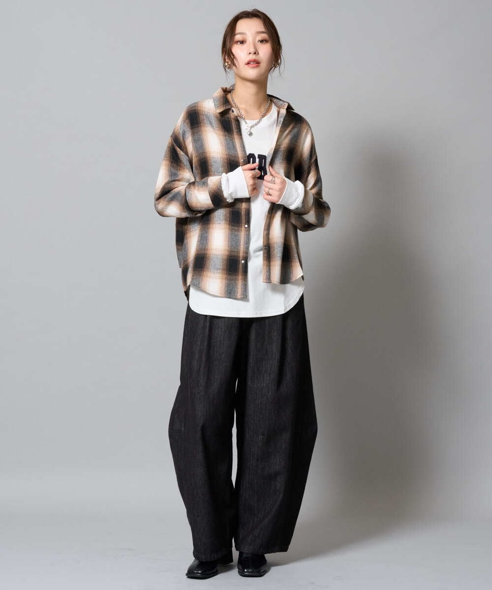 ZMBAH42095 al'aise modulation(アレーズモジュレーション) グラデーションチェックデザインシャツ オレンジ