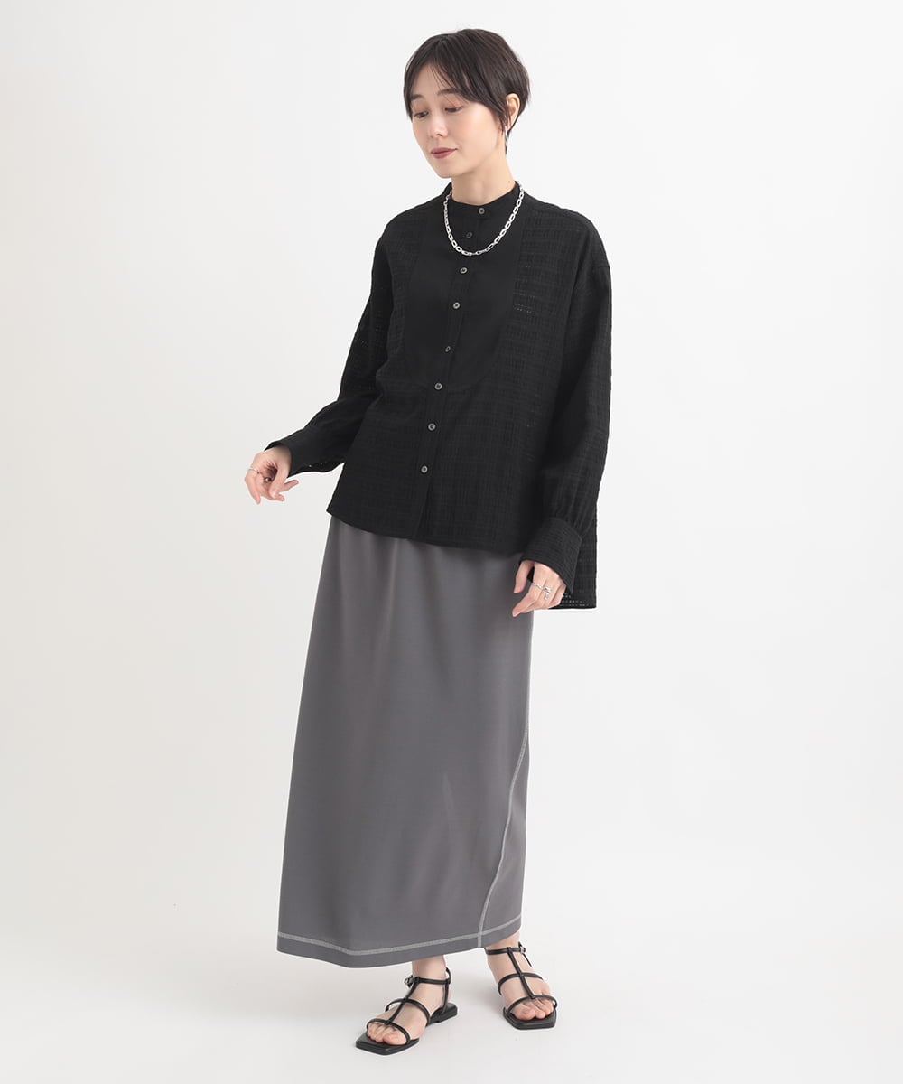 ZMBEB09150 al'aise modulation(アレーズモジュレーション) シアーチェックビブフロントシャツ ブラック