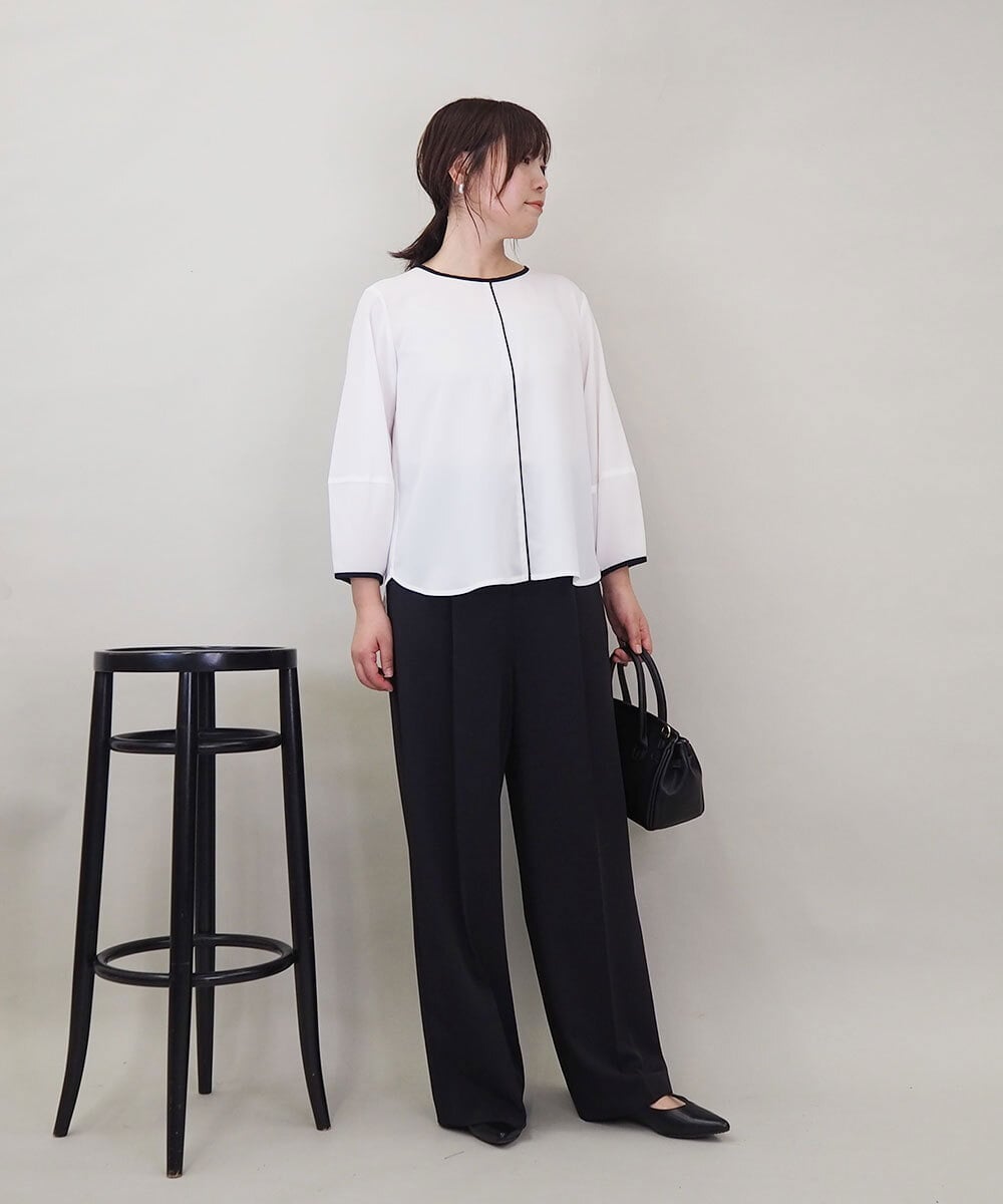 ZMBEE01099 al'aise modulation(アレーズモジュレーション) 【洗える】バイカラーパイピングシアーブラウス アイボリー