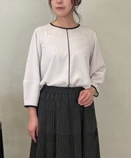 ZMBEE01099 al'aise modulation(アレーズモジュレーション) 【洗える】バイカラーパイピングシアーブラウス ライトグレー