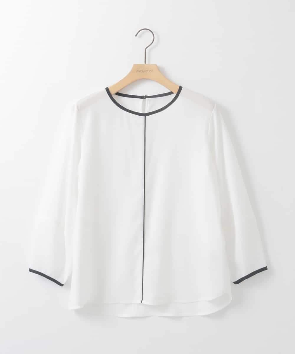 ZMBEE01099 al'aise modulation(アレーズモジュレーション) 【洗える】バイカラーパイピングシアーブラウス アイボリー