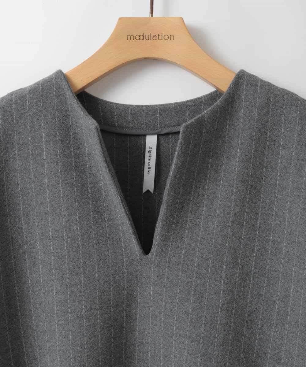 ZMBEE03148 al'aise modulation(アレーズモジュレーション) ピンストライプキーネックプルオーバー ダークグレー