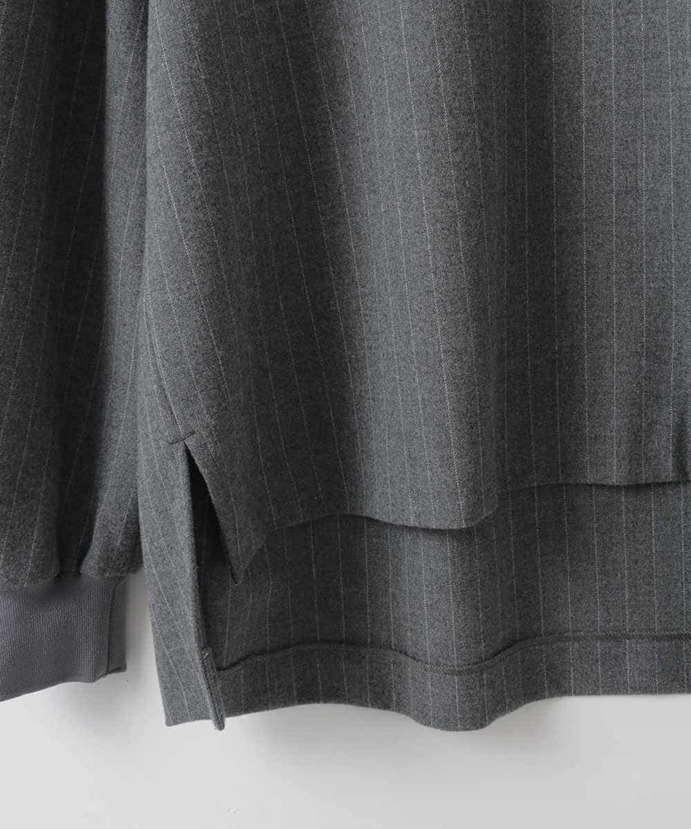 ZMBEE03148 al'aise modulation(アレーズモジュレーション) ピンストライプキーネックプルオーバー ダークグレー