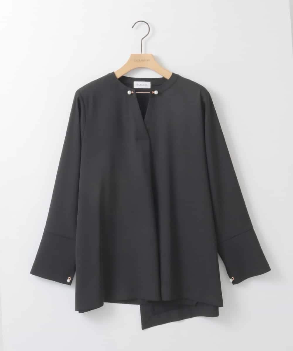 ZMBEE04140 al'aise modulation(アレーズモジュレーション) アシメパールスキッパーブラウス ブラック