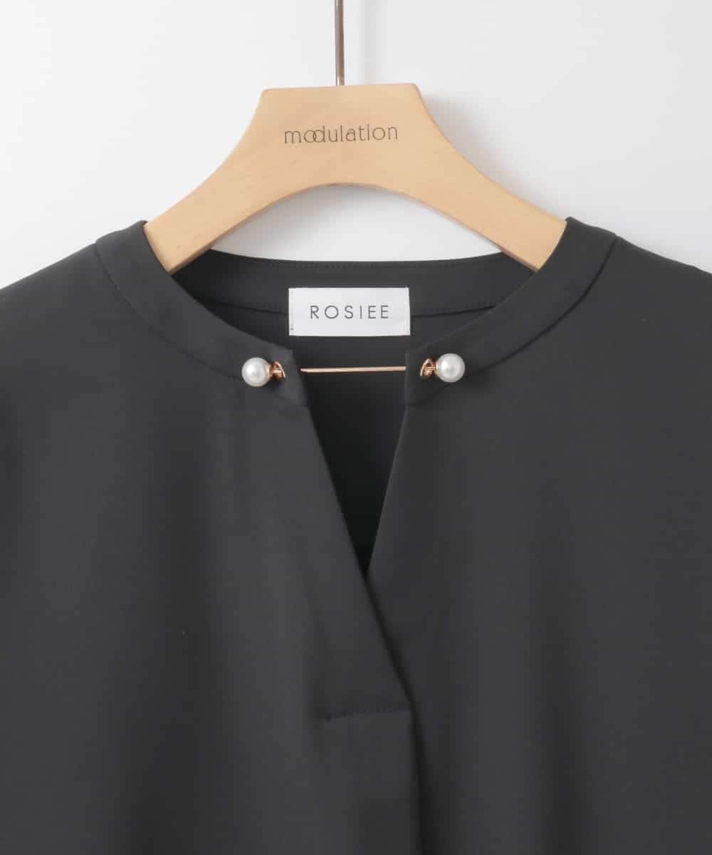 ZMBEE04140 al'aise modulation(アレーズモジュレーション) アシメパールスキッパーブラウス ブラック