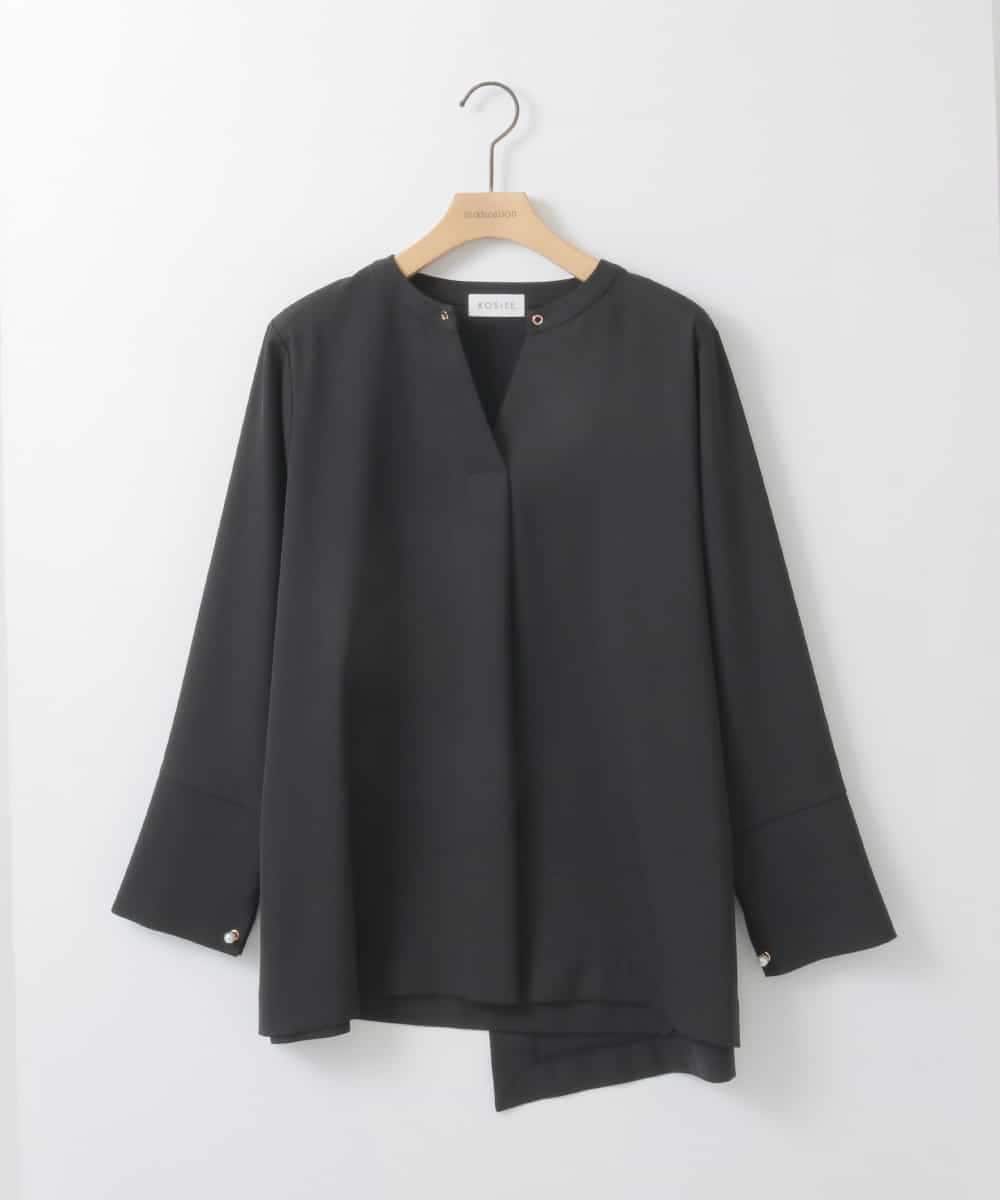 ZMBEE04140 al'aise modulation(アレーズモジュレーション) アシメパールスキッパーブラウス ブラック