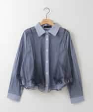 ZMBEE05130 al'aise modulation(アレーズモジュレーション) ストライプチュールブラウス ブルー