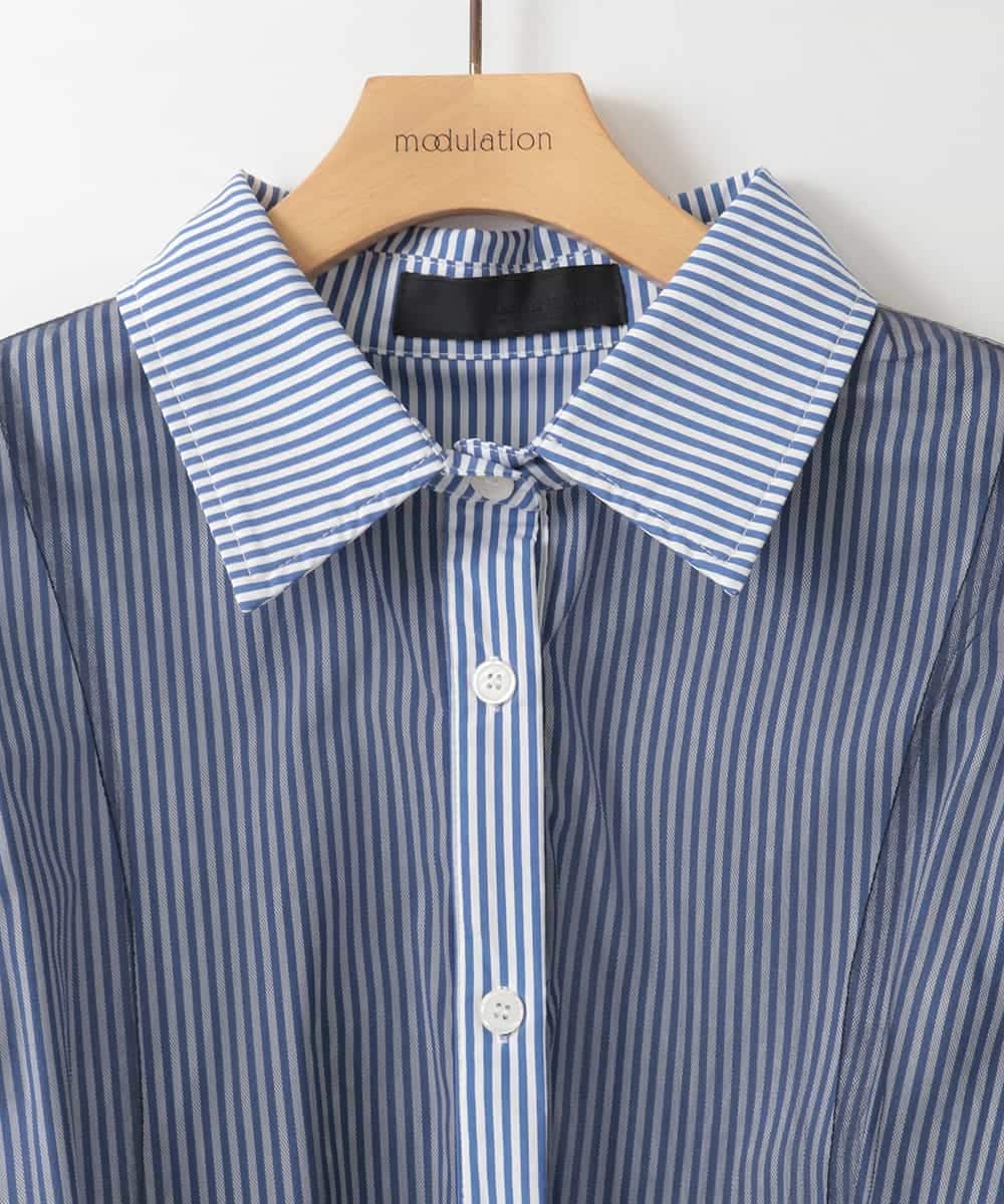 ZMBEE05130 al'aise modulation(アレーズモジュレーション) ストライプチュールブラウス ブルー