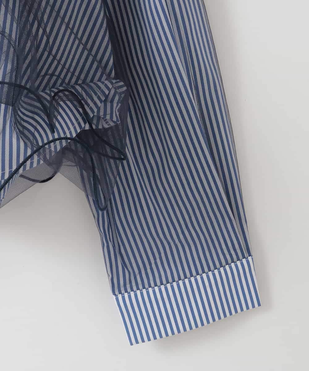 ZMBEE05130 al'aise modulation(アレーズモジュレーション) ストライプチュールブラウス ブルー