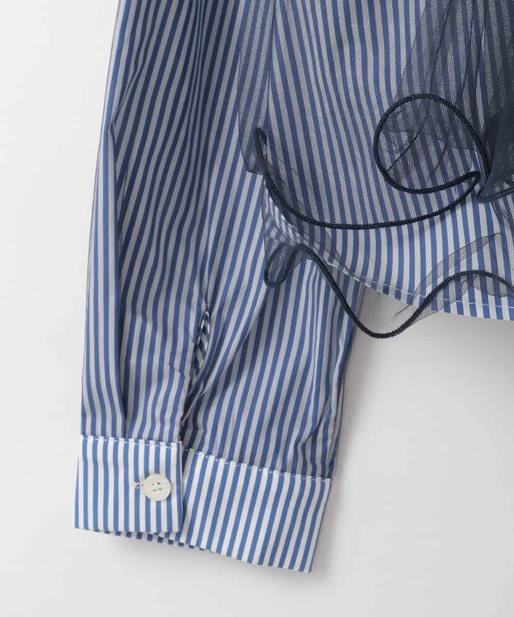 ZMBEE05130 al'aise modulation(アレーズモジュレーション) ストライプチュールブラウス ブルー