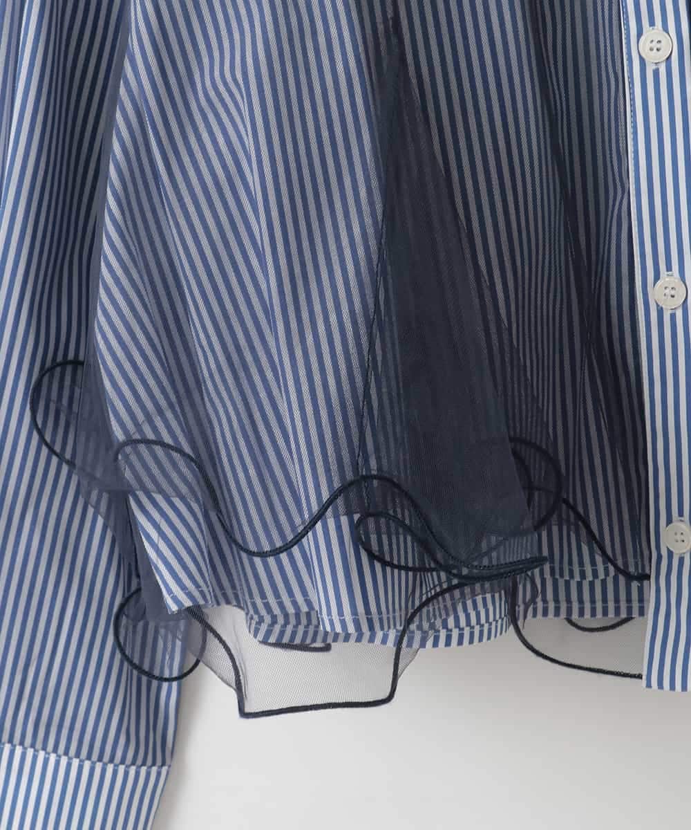 ZMBEE05130 al'aise modulation(アレーズモジュレーション) ストライプチュールブラウス ブルー