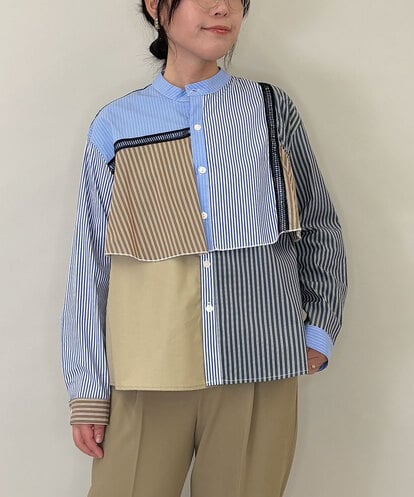 ZMBEE06140 al'aise modulation ドッキング配色ブラウス