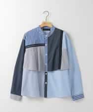 ZMBEE06140 al'aise modulation(アレーズモジュレーション) ドッキング配色ブラウス ブルー