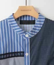 ZMBEE06140 al'aise modulation(アレーズモジュレーション) ドッキング配色ブラウス ブルー