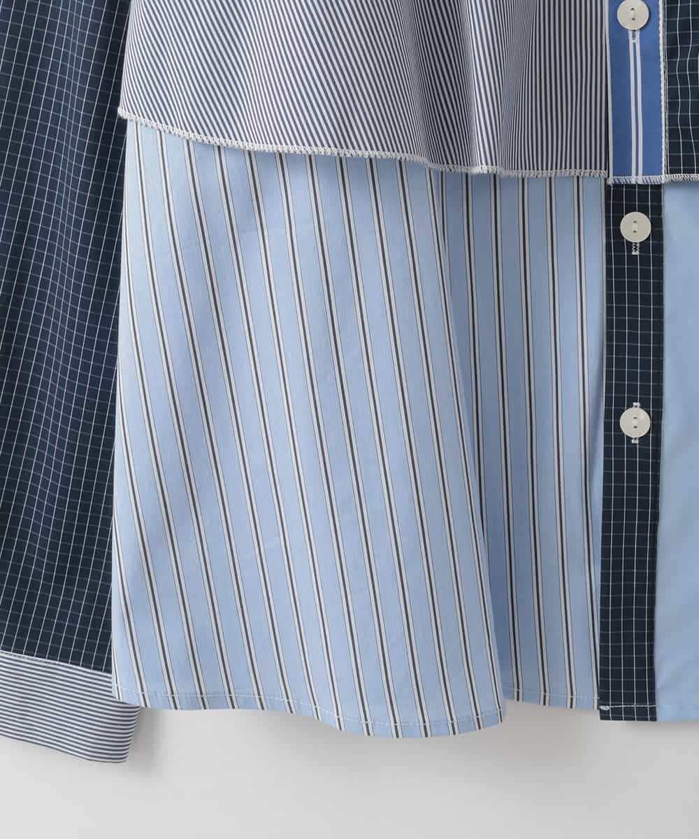 ZMBEE06140 al'aise modulation(アレーズモジュレーション) ドッキング配色ブラウス ブルー