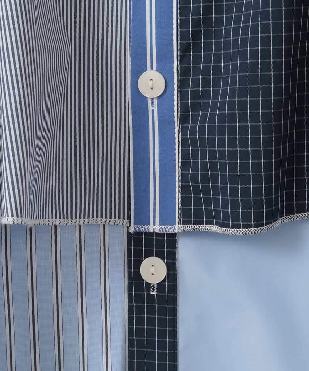 ZMBEE06140 al'aise modulation(アレーズモジュレーション) ドッキング配色ブラウス ブルー