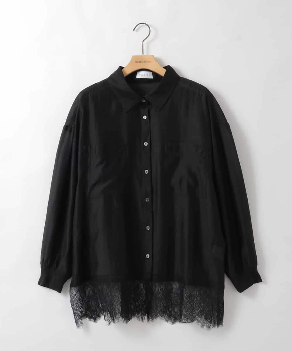 ZMBEE07150 al'aise modulation(アレーズモジュレーション) 裾レースシアーシャツ ブラック