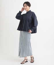 ZMBGB18110 al'aise modulation(アレーズモジュレーション) ボックスプリーツブラウス ネイビー