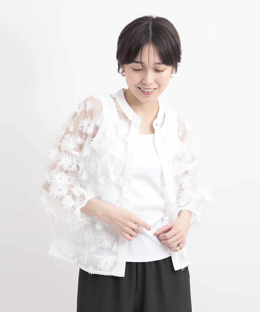 ZMBGB36170 al'aise modulation(アレーズモジュレーション) シャギーフリンジ刺繍シアーブラウス ホワイト
