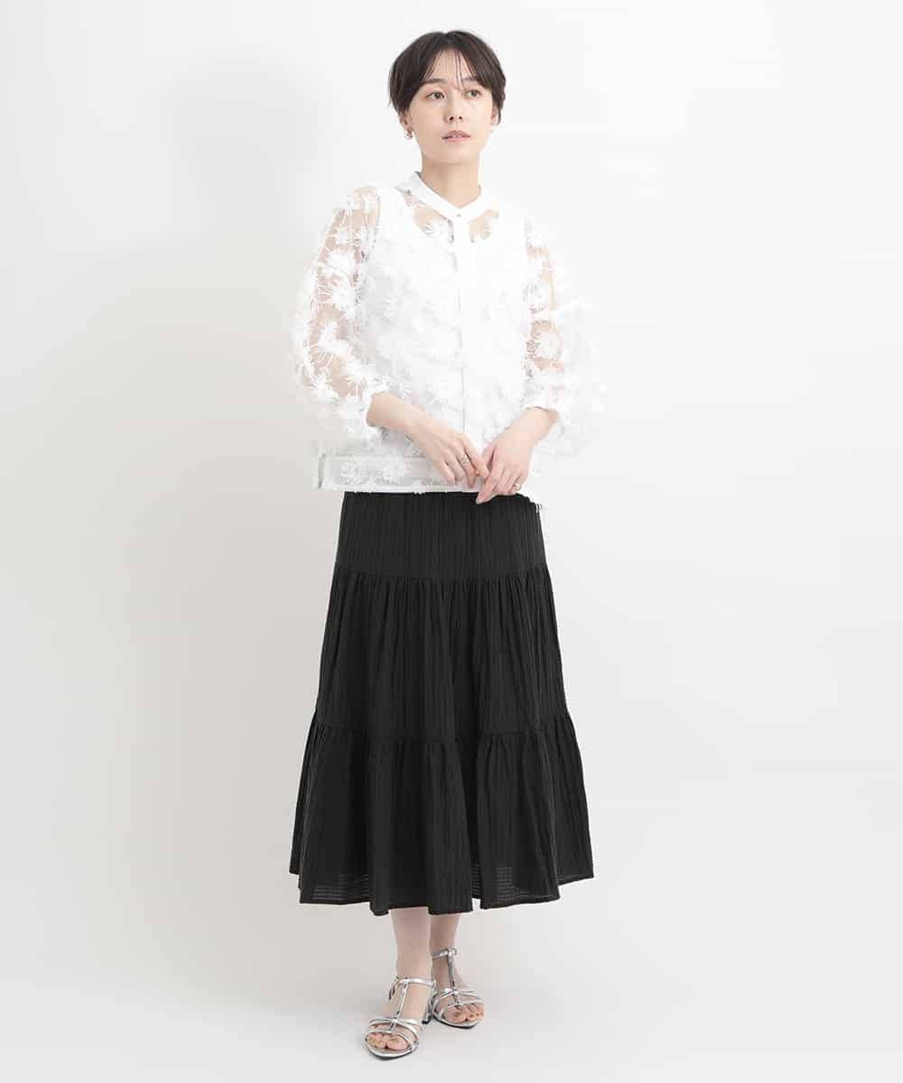 ZMBGB36170 al'aise modulation(アレーズモジュレーション) シャギーフリンジ刺繍シアーブラウス ホワイト