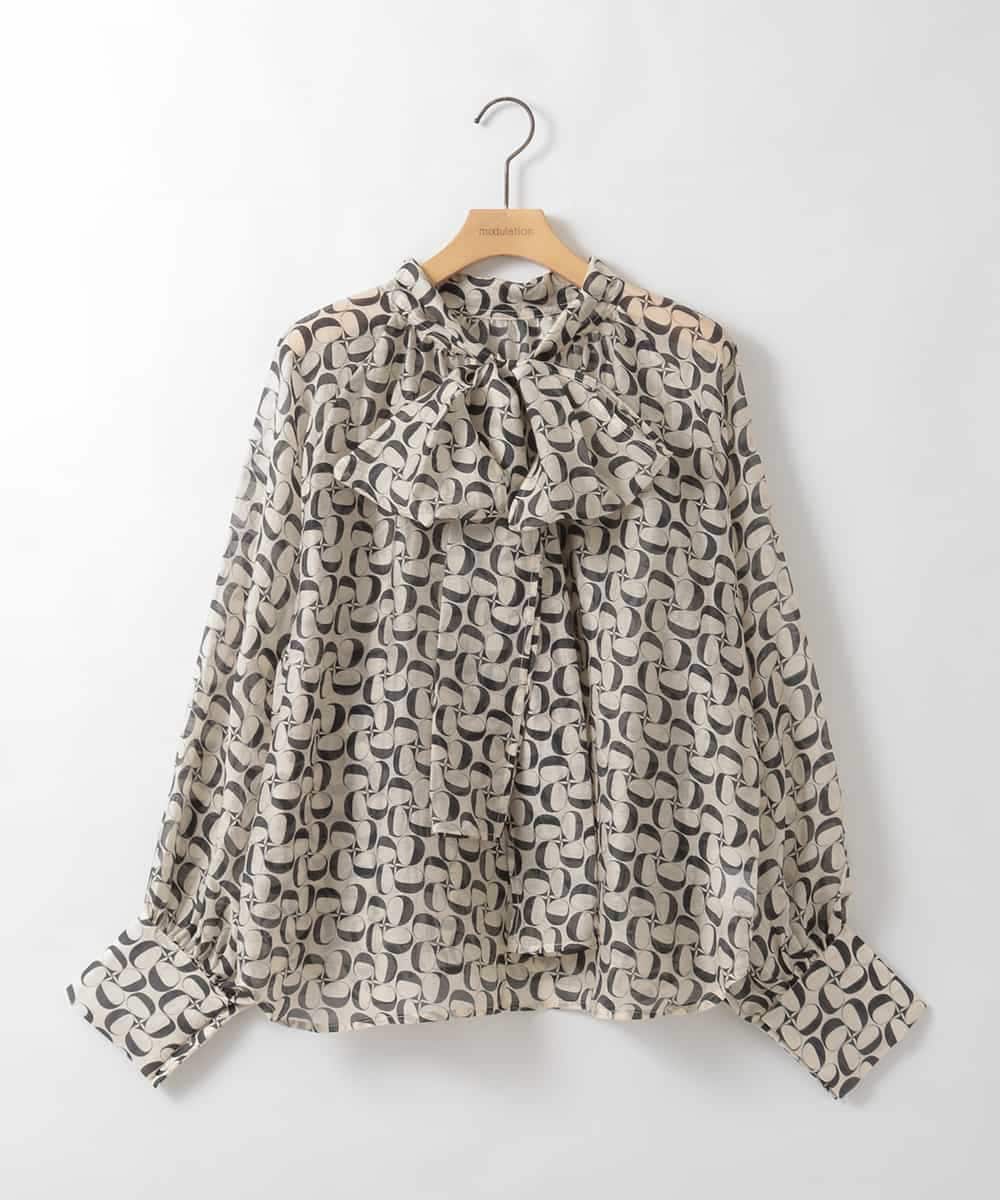 ZMBGE02098 al'aise modulation(アレーズモジュレーション) 【2WAY】ジオメトリックプリントボウタイブラウス アイボリー