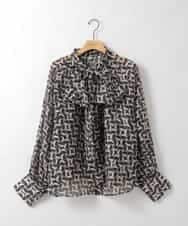 ZMBGE02098 al'aise modulation(アレーズモジュレーション) 【2WAY】ジオメトリックプリントボウタイブラウス ブラック