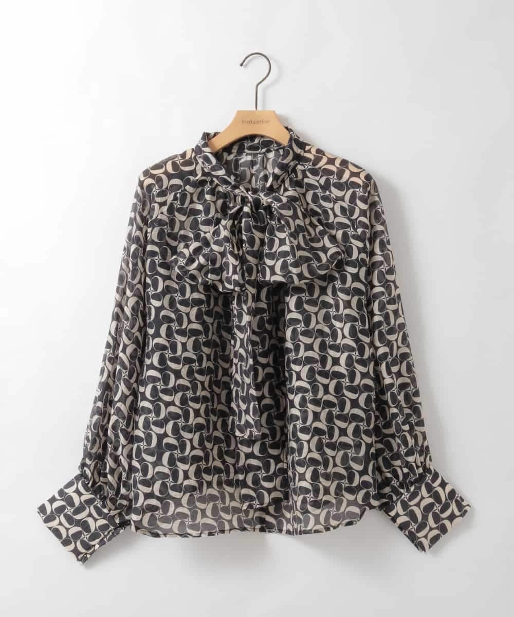 ZMBGE02098 al'aise modulation(アレーズモジュレーション) 【2WAY】ジオメトリックプリントボウタイブラウス ブラック