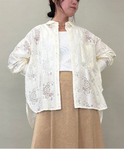 ZMBGE11140 al'aise modulation フラワーレースオーバーシルエットシャツ
