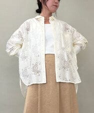 ZMBGE11140 al'aise modulation(アレーズモジュレーション) フラワーレースオーバーシルエットシャツ ホワイト