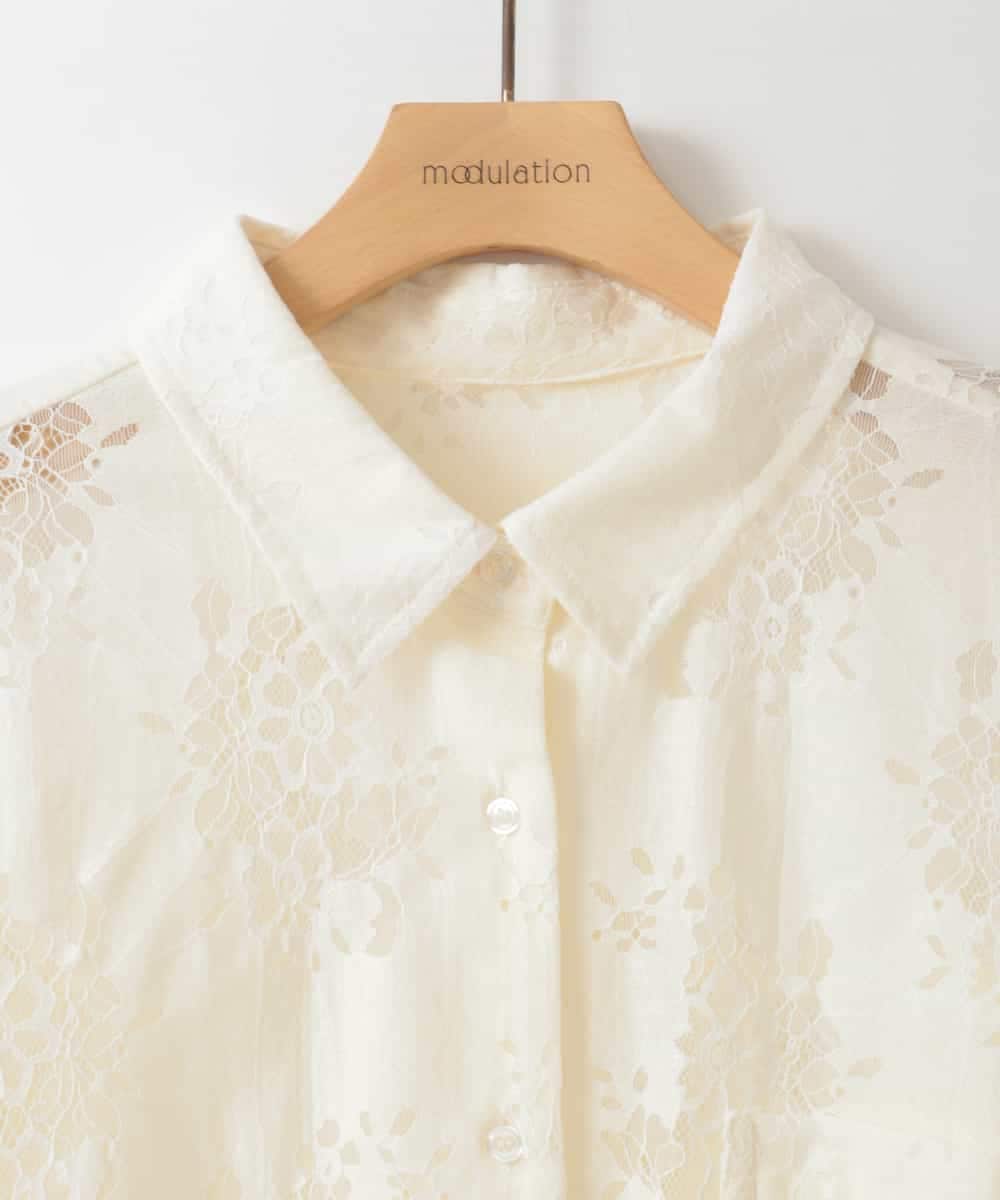 ZMBGE11140 al'aise modulation(アレーズモジュレーション) フラワーレースオーバーシルエットシャツ ホワイト