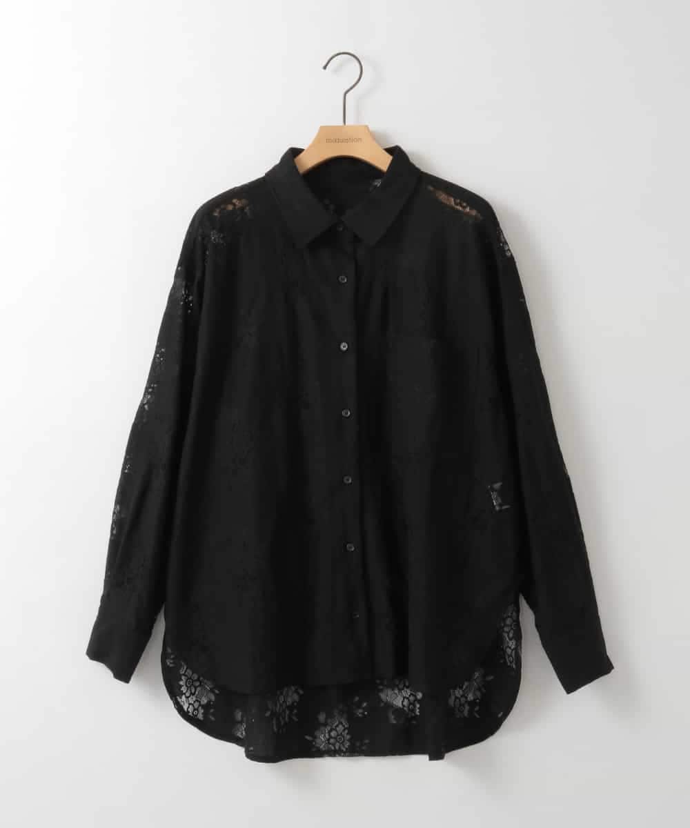 ZMBGE11140 al'aise modulation(アレーズモジュレーション) フラワーレースオーバーシルエットシャツ ブラック