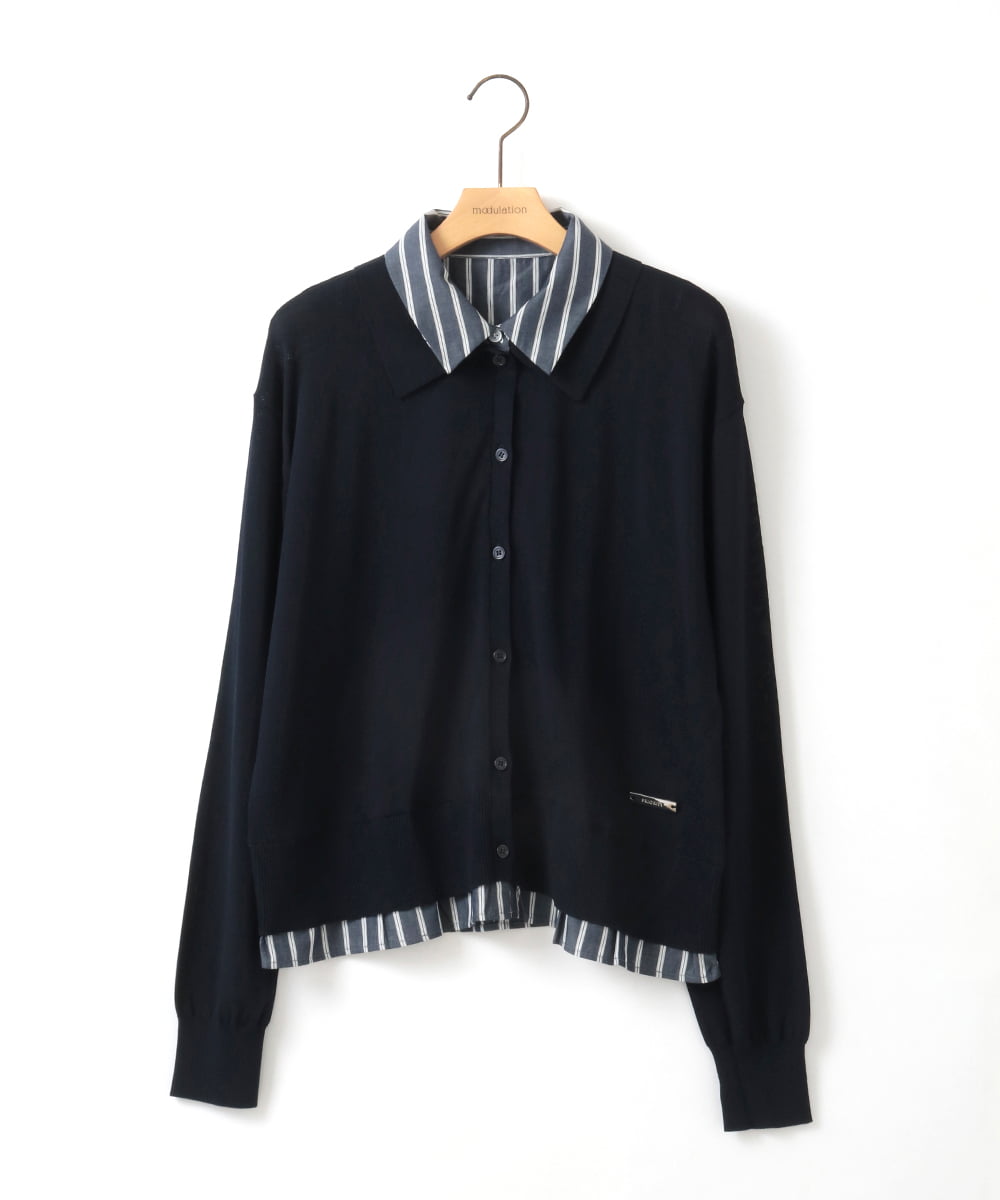 ZMBGE12150 al'aise modulation(アレーズモジュレーション) 【洗える/UV】シャツドッキングニットカーディガン ライトブルー