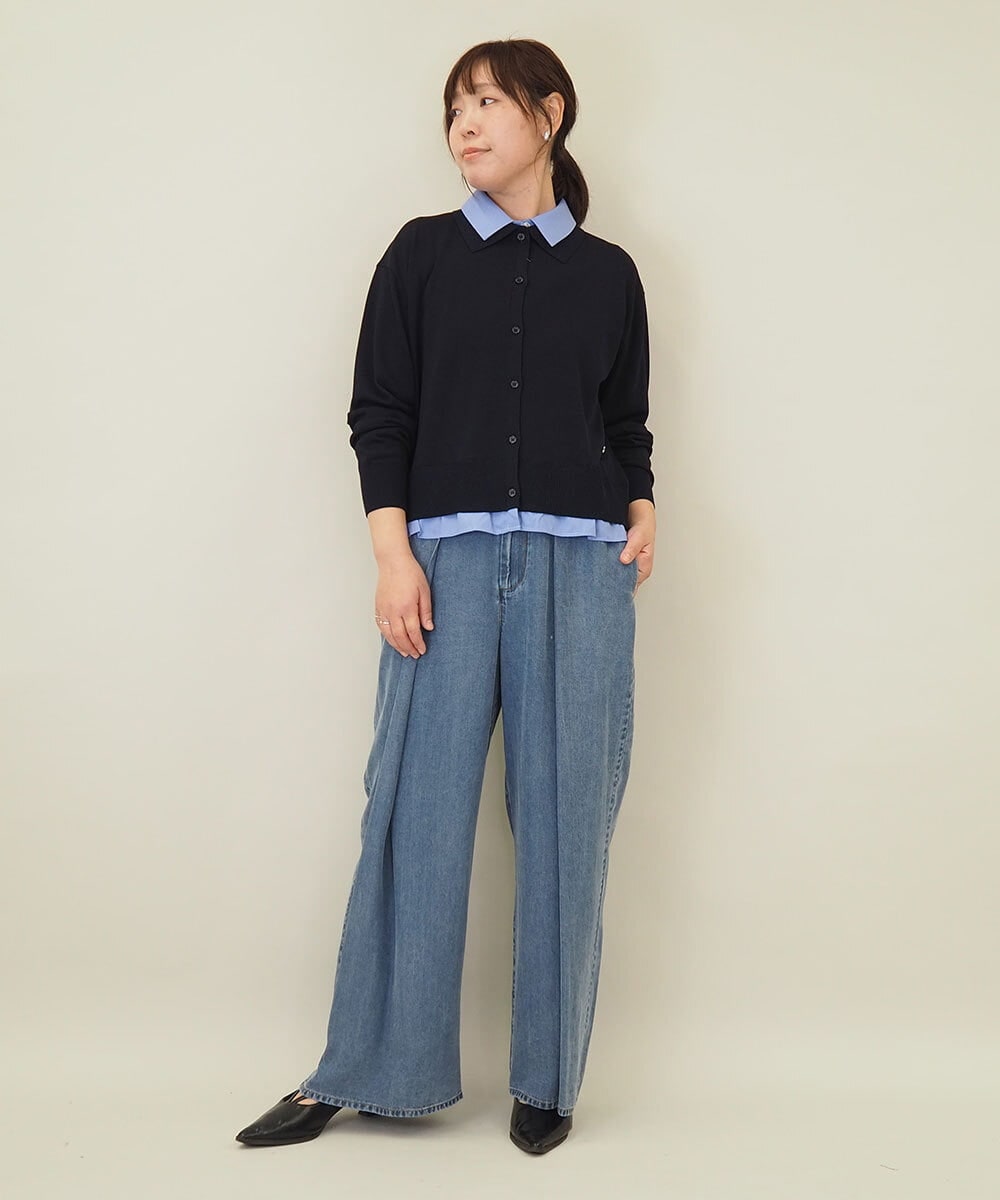 ZMBGE12150 al'aise modulation(アレーズモジュレーション) 【洗える/UV】シャツドッキングニットカーディガン ネイビー