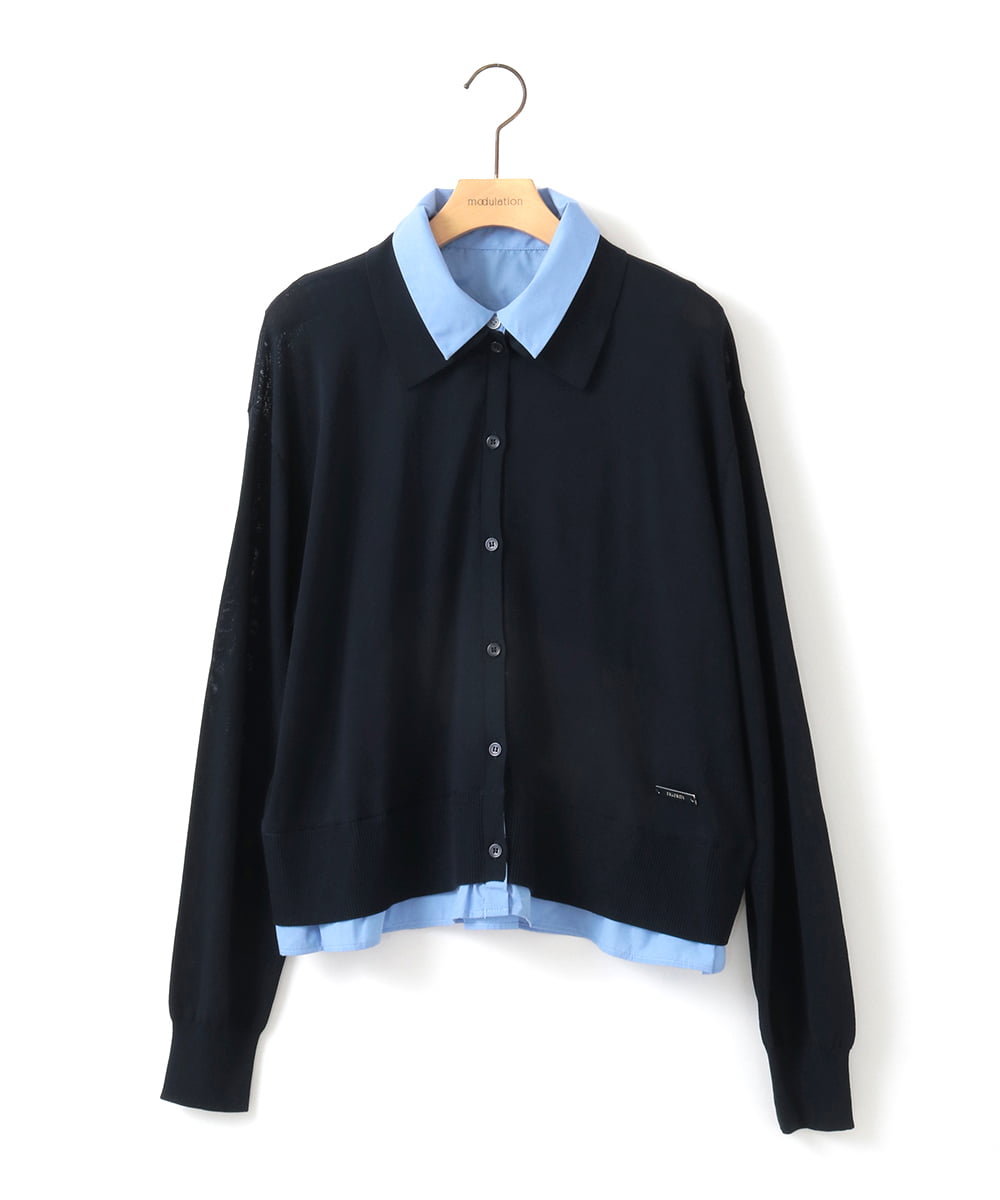 ZMBGE12150 al'aise modulation(アレーズモジュレーション) 【洗える/UV】シャツドッキングニットカーディガン ネイビー