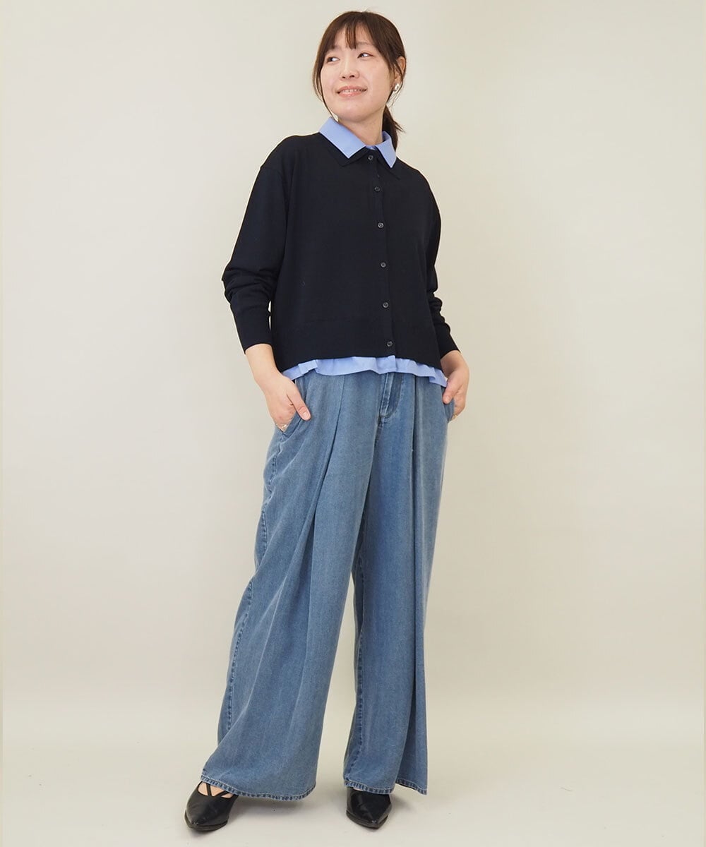 ZMBGE12150 al'aise modulation(アレーズモジュレーション) 【洗える/UV】シャツドッキングニットカーディガン ネイビー