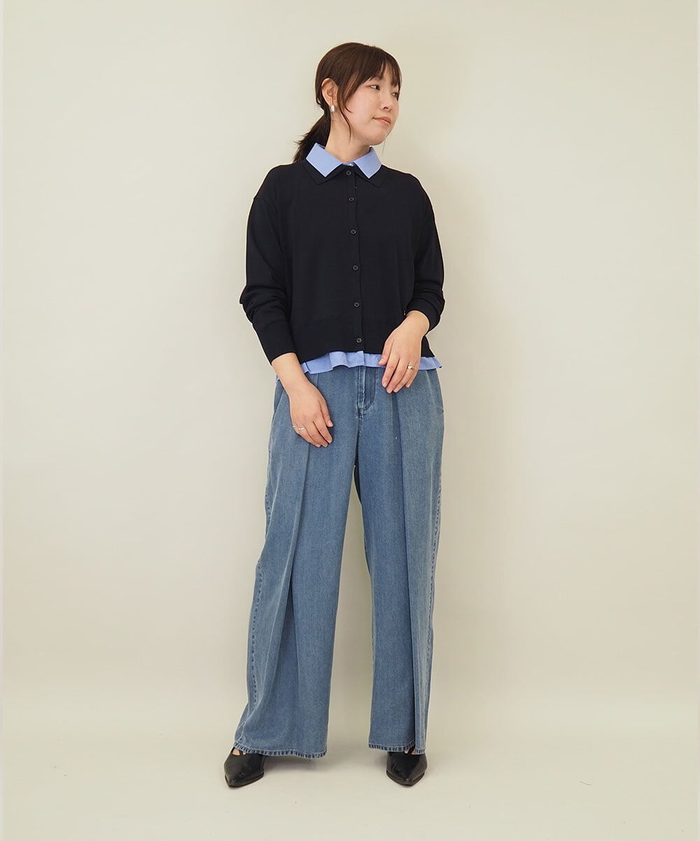 ZMBGE12150 al'aise modulation(アレーズモジュレーション) 【洗える/UV】シャツドッキングニットカーディガン ネイビー